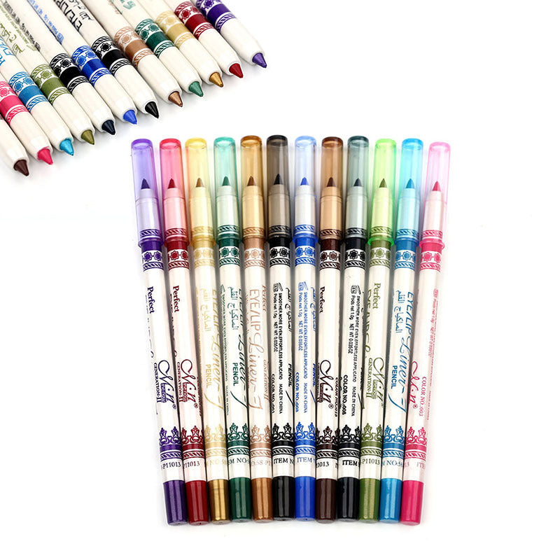 12pcs\u002Fset Colorful Eyeliner Pen Set - Waterproof, Luminous, and Long-Lasting Eye Makeup Stick