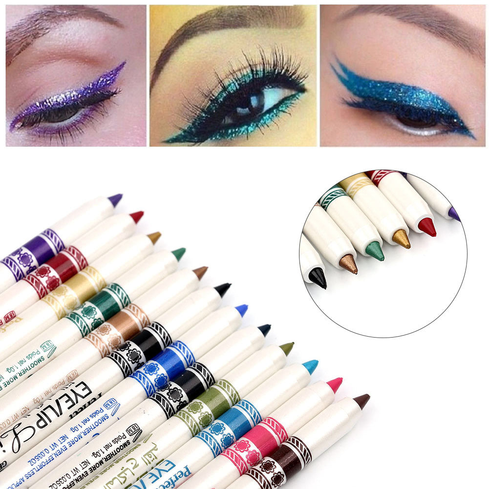 12pcs \ u002Fset Ensemble de stylo Eyeliner coloré-Bâton de maquillage pour les yeux imperméable, lumineux et durable