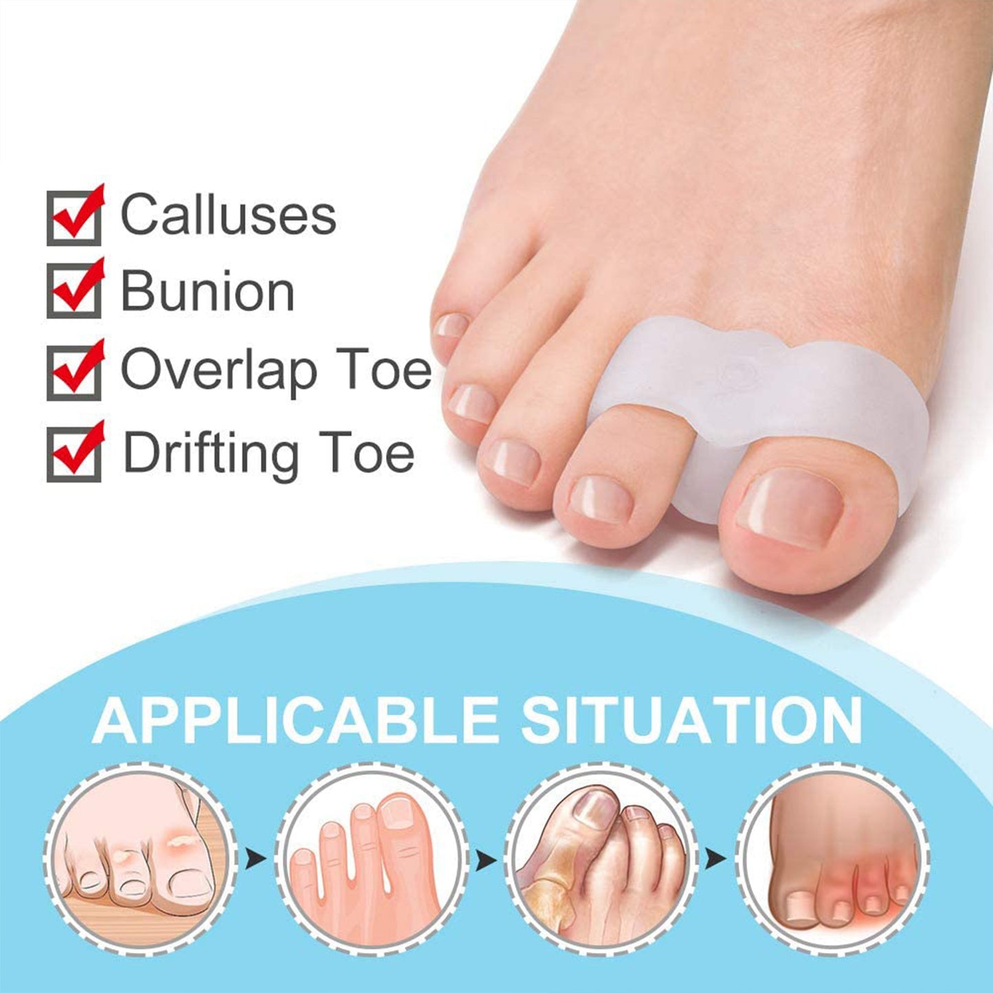 12 Packs Bunion Corrector 10 Loops, Toe Separators With 2 Loops, Big Toe Spacer Suitable For Bunion And Overlap Toe (White)