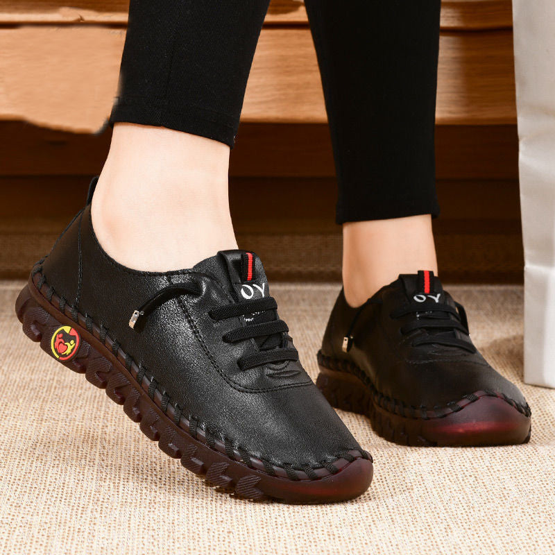 Damen handgemachte Schnürschuhe, leichte einfarbige rutsch feste Low-Top-Schuhe, lässige Wanderschuhe