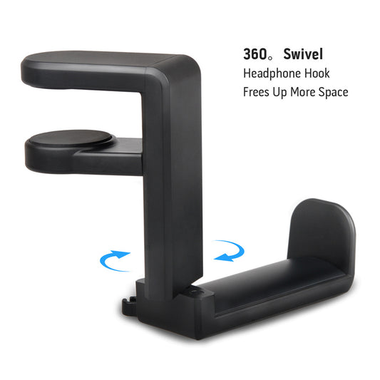 PC Gaming Headphone Stand Headset Hook Holder, Hanger Mount With Adjustable Rotating Arm Clamp, Desk Mount Universal Bag Bracket