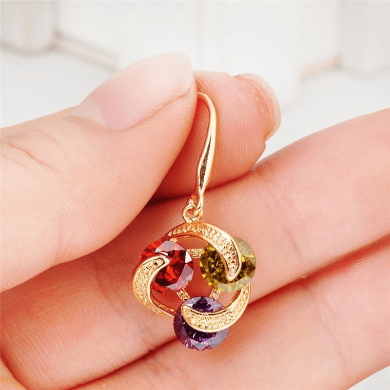 18K Gold Plated Round Cut Zircon Birthstone Earrings Wedding Jewelry Gifts