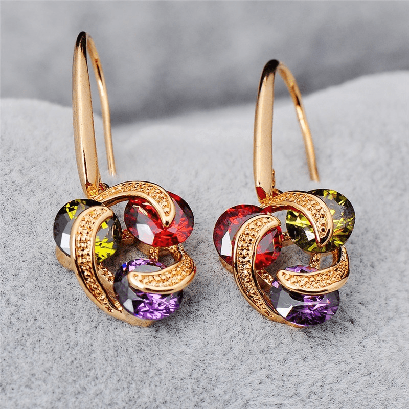 18K Gold Plated Round Cut Zircon Birthstone Earrings Wedding Jewelry Gifts