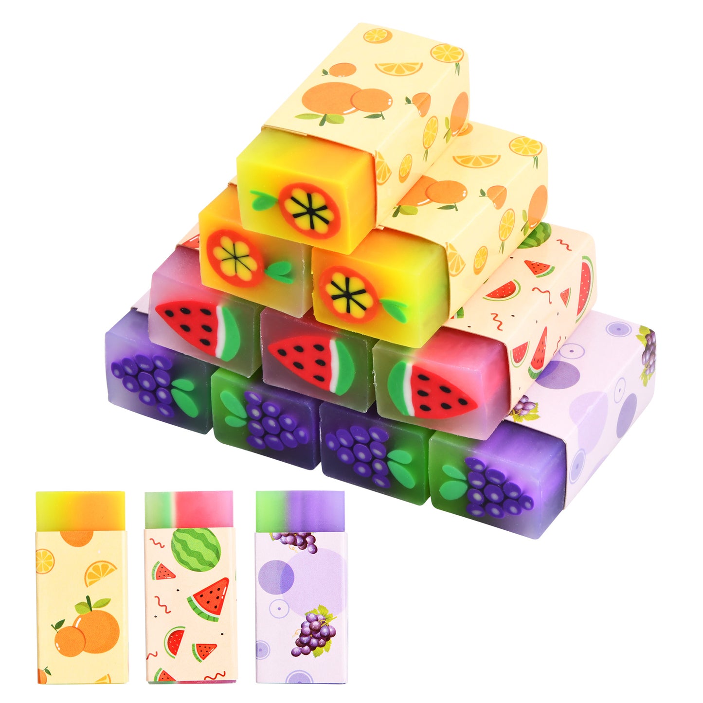 12 Pcs of Adorable Fruit-Themed Erasers - Perfect Gift for Students!