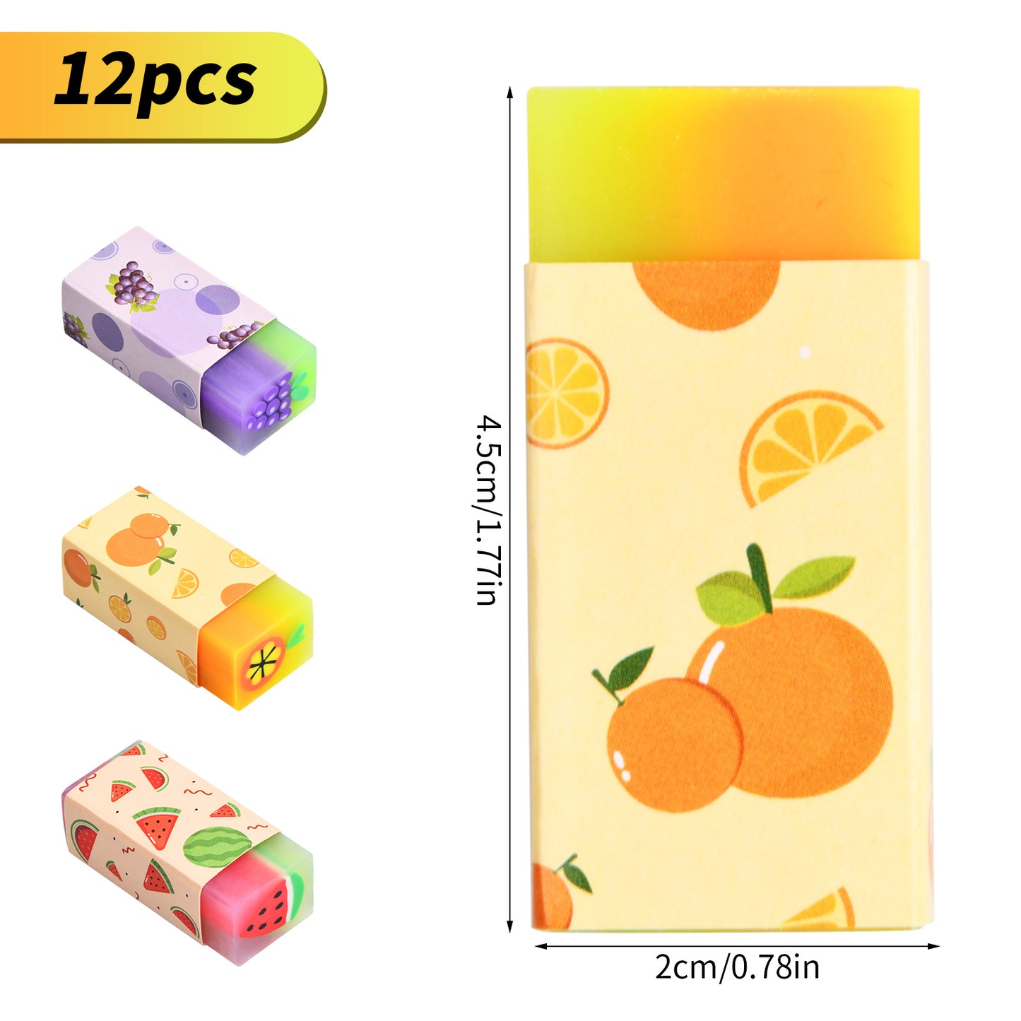 12 Pcs of Adorable Fruit-Themed Erasers - Perfect Gift for Students!