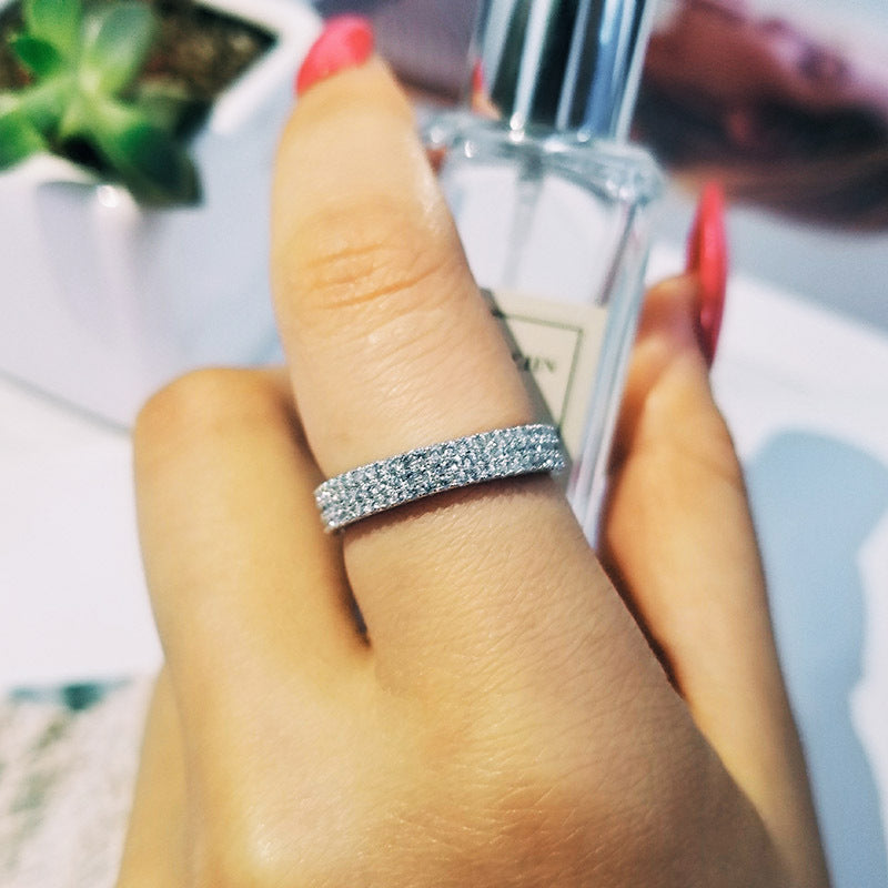 925 Sterling Silver Wedding Band Eternity Ring Fashion Zircon Decor Engagement Finger Ring For Women R721S