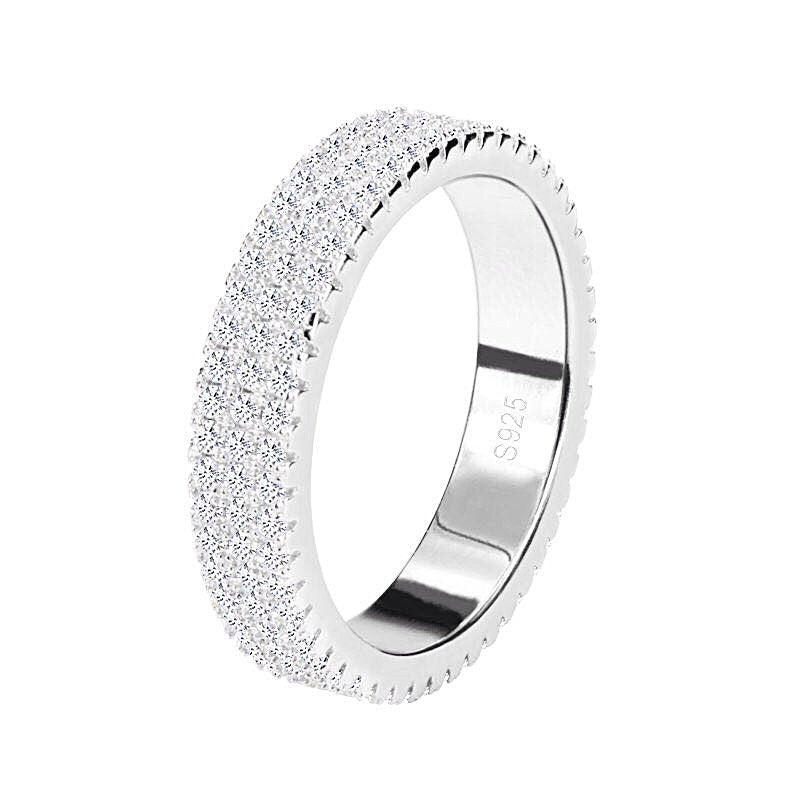 925 En Argent Sterling Bande De Mariage Éternité Bague De Mode Zircon Décor Fiançailles Bague Pour Les Femmes R721S