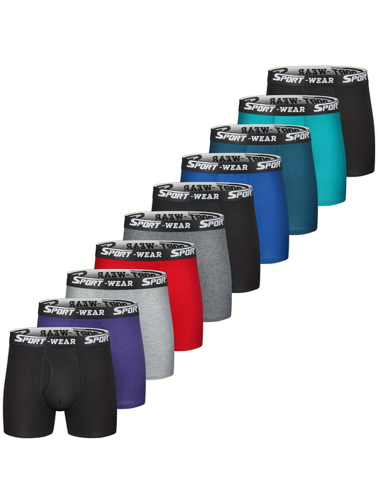 10pcs Hommes Coton Respirant Confortable Extensible Long Boxer Shorts, Casual Sport Trunks, Sous-vêtements pour hommes