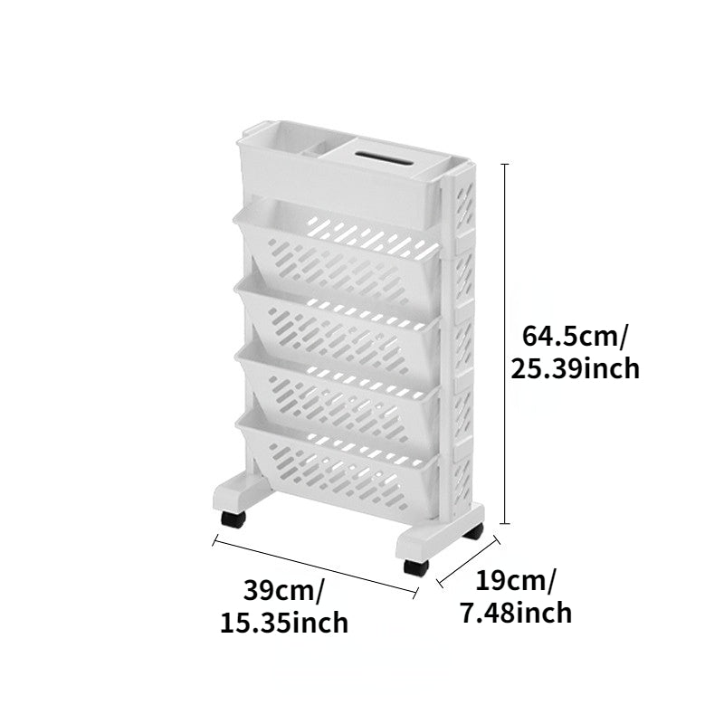 1pc Five-Level Bookshelf Shelf, Movable Desk Side Bookshelf, Floor Desk Small Cart, Book Storage Shelf, Office Study Supplies Storage Rack, Pen Holder, Lesson Book, Document Storage,Office Supplies