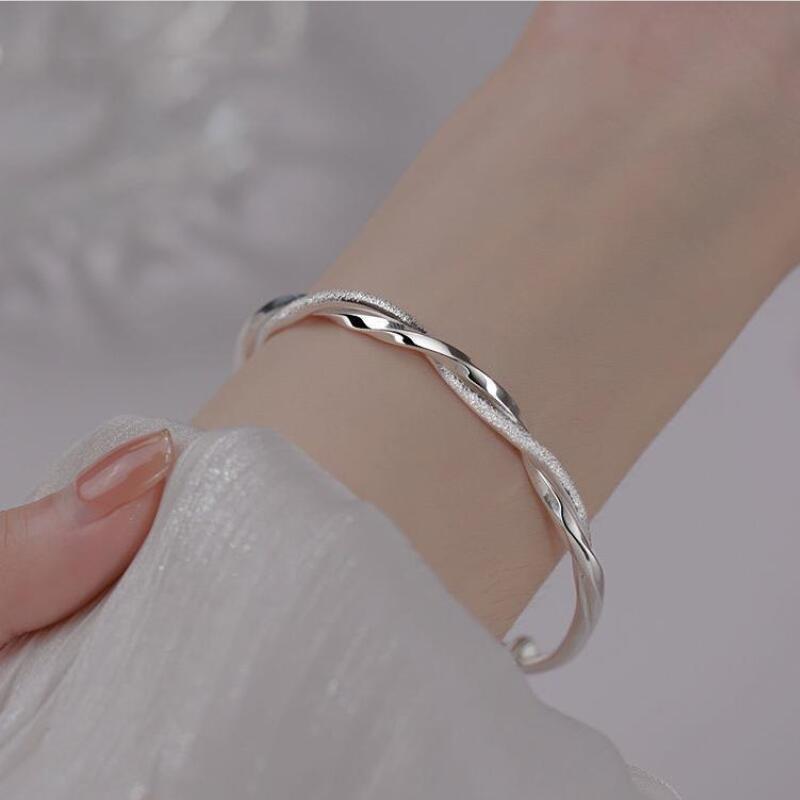 1 Stück, einfache Manschettenarmbänder aus 925er Silber, Mobius-Nagel-Sand-Armband, runder Armreif, Damenschmuck, Armbandpakete, Geburtstagsgeschenke, Weihnachtsgeschenke, Muttertagsgeschenke, Partygeschenke