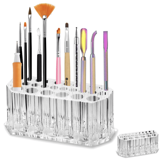 26-Space Acrylic Makeup and Nail Art Tool Organizer - Clear Storage for Beauty Kit Tools, Eyeliner, Lip Liner, and More