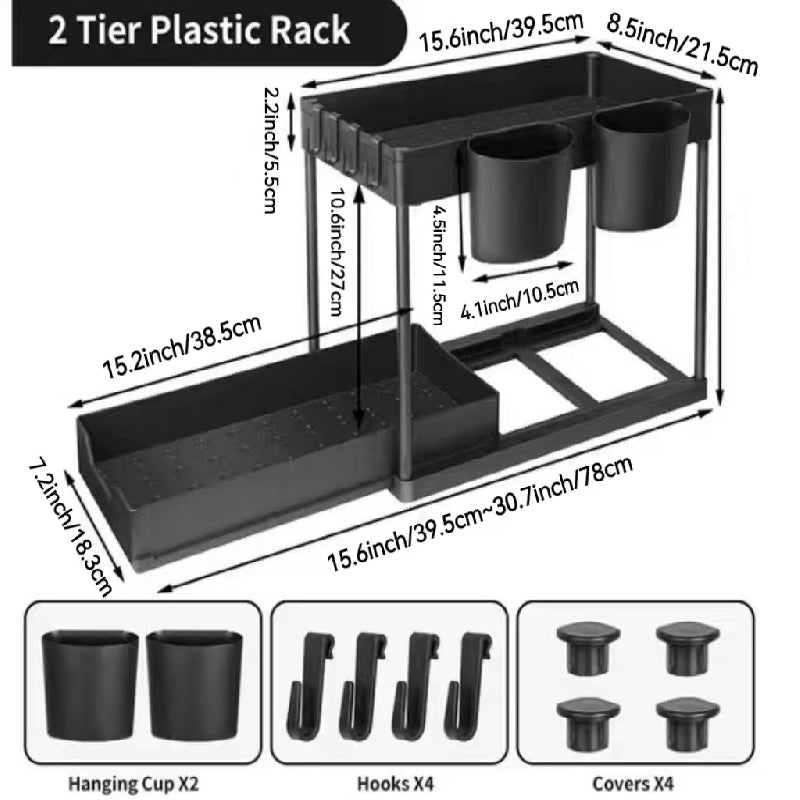 1 Pack Under Sink Organizer, Bathroom Cabinet Organizer, 2 Tier Sliding Cabinet Basket Organizer Drawer, Multi-Purpose Bath Collection Baskets For Bathroom Bathroom Accessories