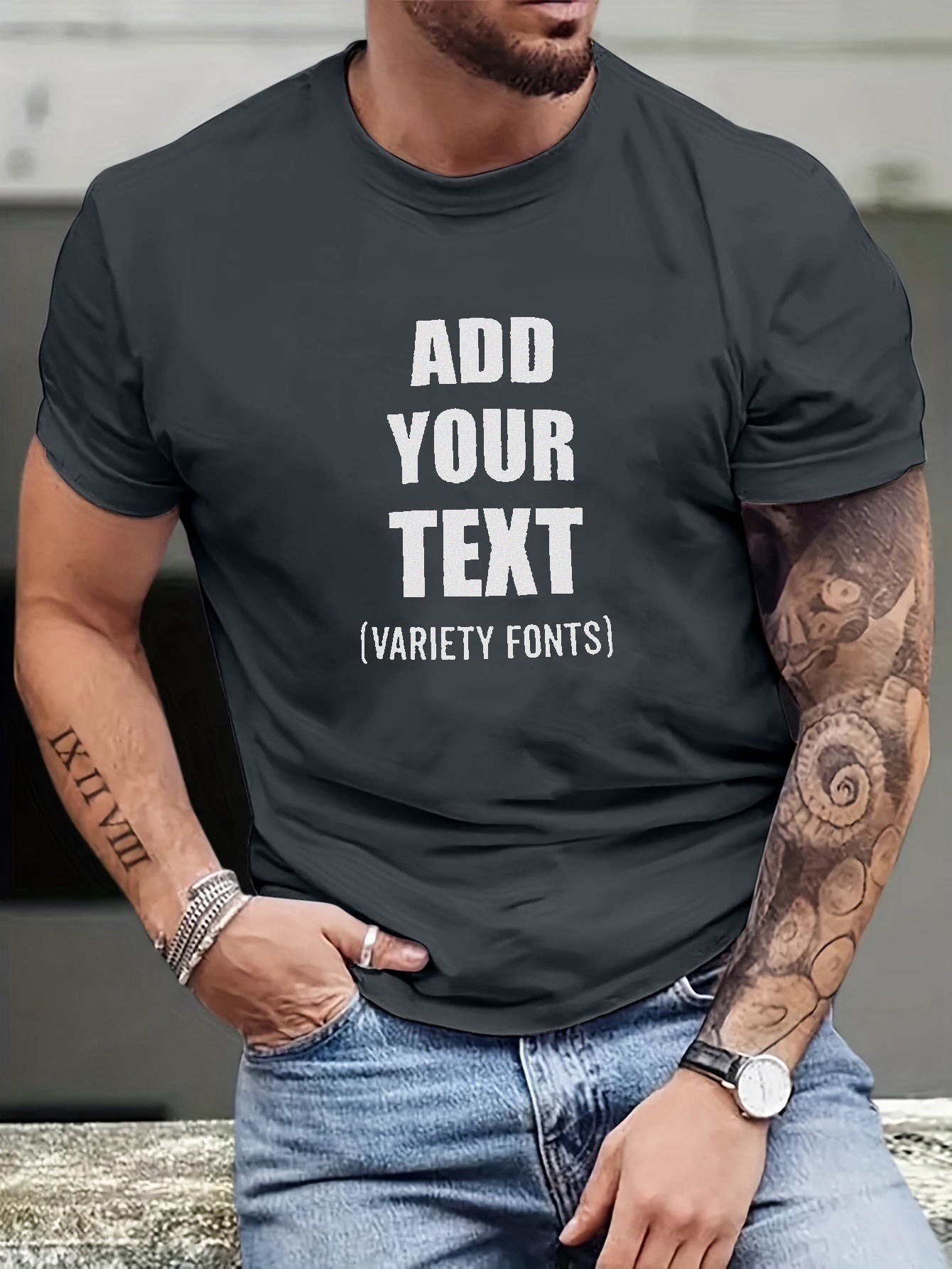 Adicione sua camiseta gráfica de teste para homens, camiseta casual de verão plus size para homens grandes e altos