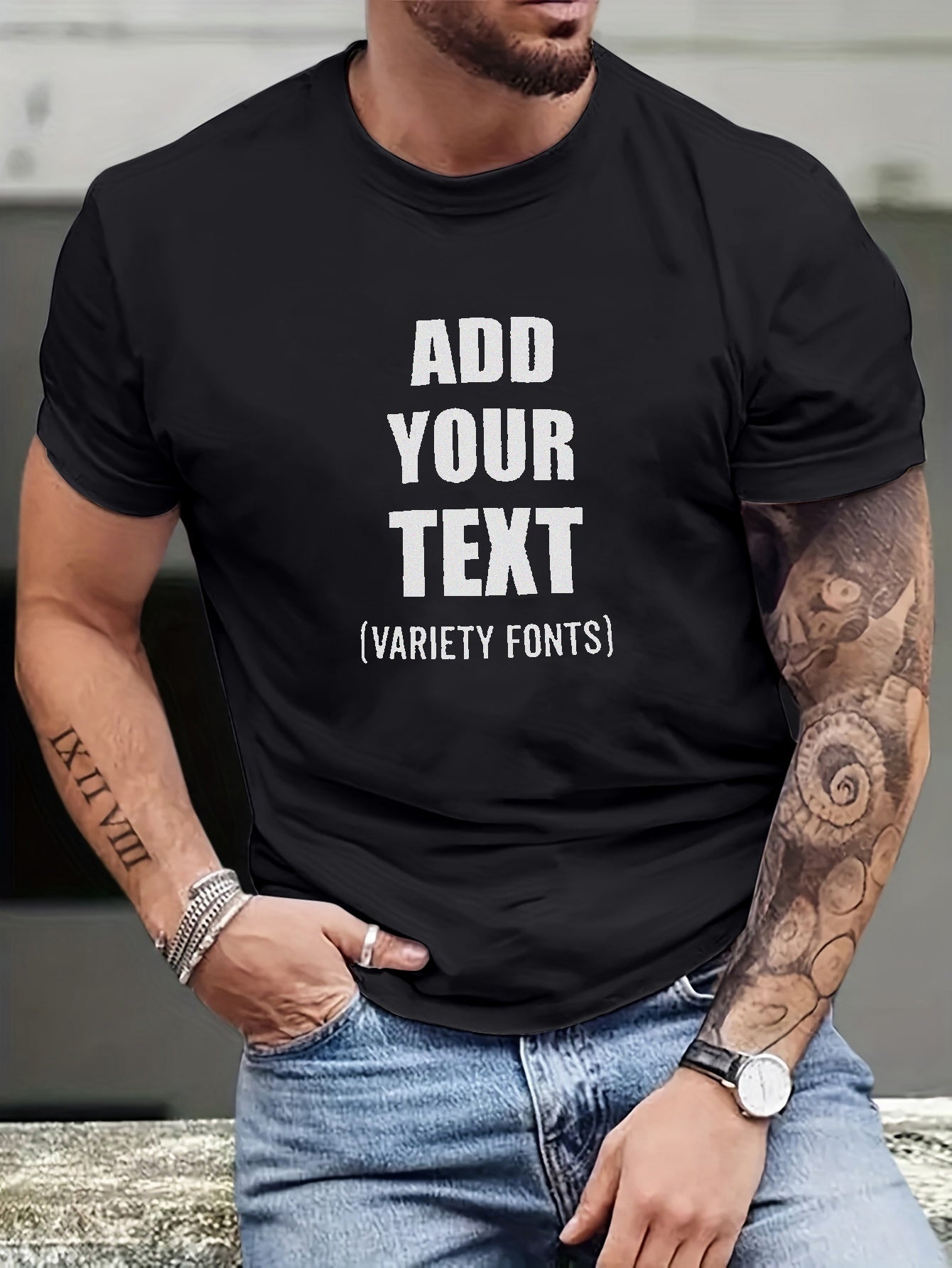 Adicione sua camiseta gráfica de teste para homens, camiseta casual de verão plus size para homens grandes e altos