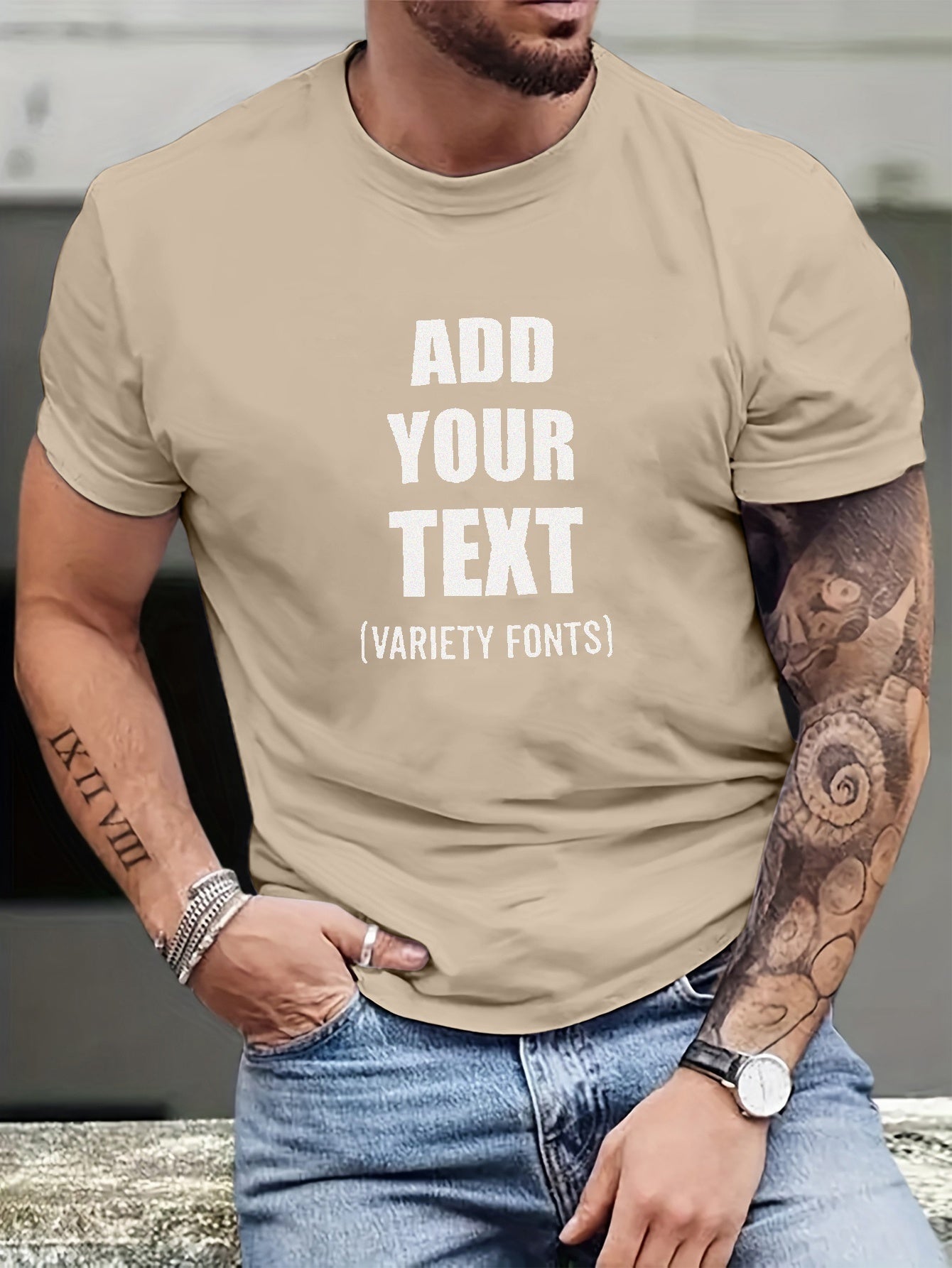 Add Your Test Graphic T-shirt For Men, Plus Size Summer Casual Tee For Big & Tall Man