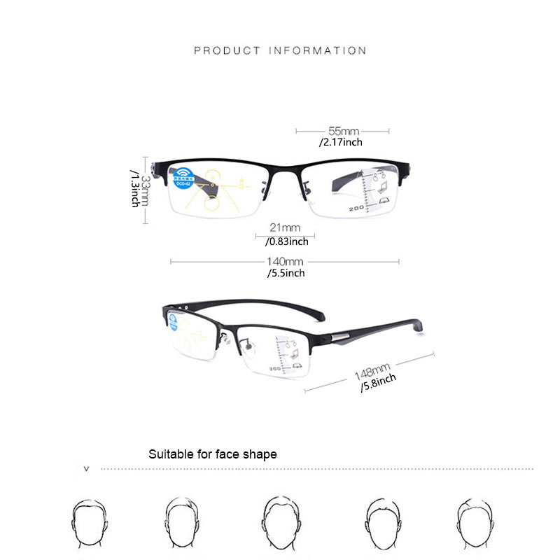 TR90 Titanium Multifocal Reading Glasses Photochromic Progressive Bifocal Anti Blue Ray UV Protection Presbyopic Glasses For Men And Women , ideal choice for gifts