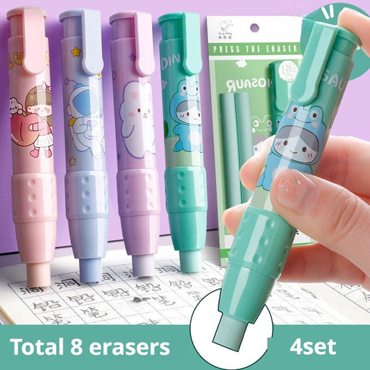 4pcs Retractable Pushable Eraser: No Crumbs, No Marks, Creative Design for Students & Office Use