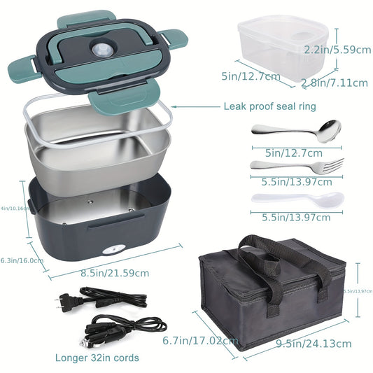 Portable Electric Lunch Box: Keep Your Food Hot On-The-Go with Leak-Proof Removable Stainless Steel Container - 60W 1.5L 110V\u002F12V\u002F24V