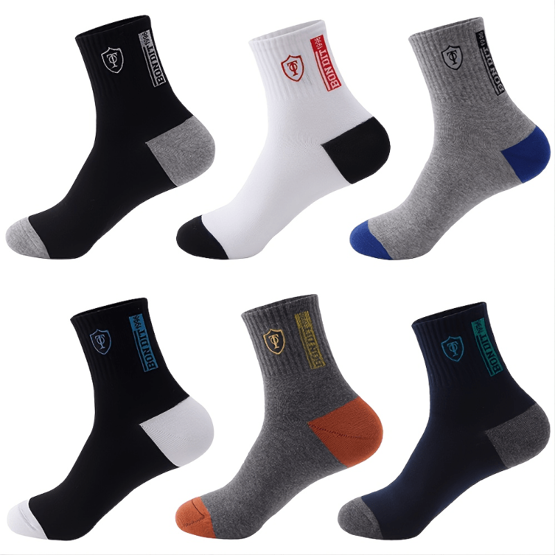 6 pares de humedad respirable que absorbe los calcetines atléticos para los hombres y las mujeres-diseño bordado, longitud del tobillo