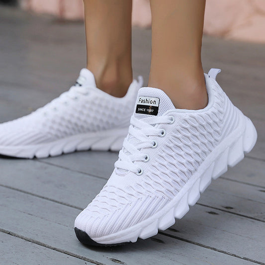 Women's Breathable Knit Sneakers, Casual Lace Up Outdoor Shoes, Lightweight Low Top Walking Shoes
