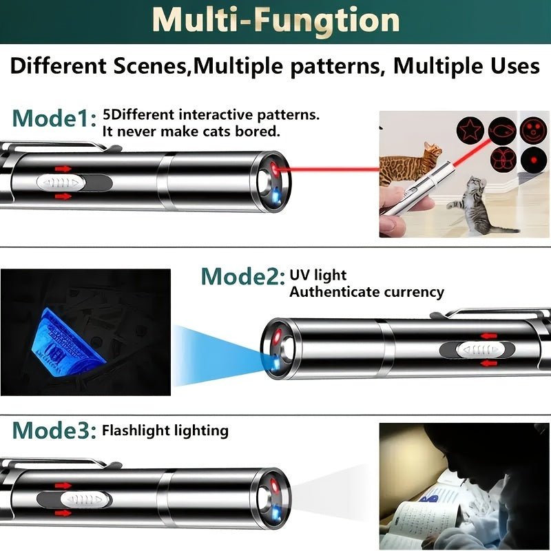 1 Stück USB wiederaufladbares Haustier-Laserpointer-Spielzeug für interaktives Indoor-Spielen mit Kätzchen und Hunden - Bietet endlosen Spaß und Bewegung