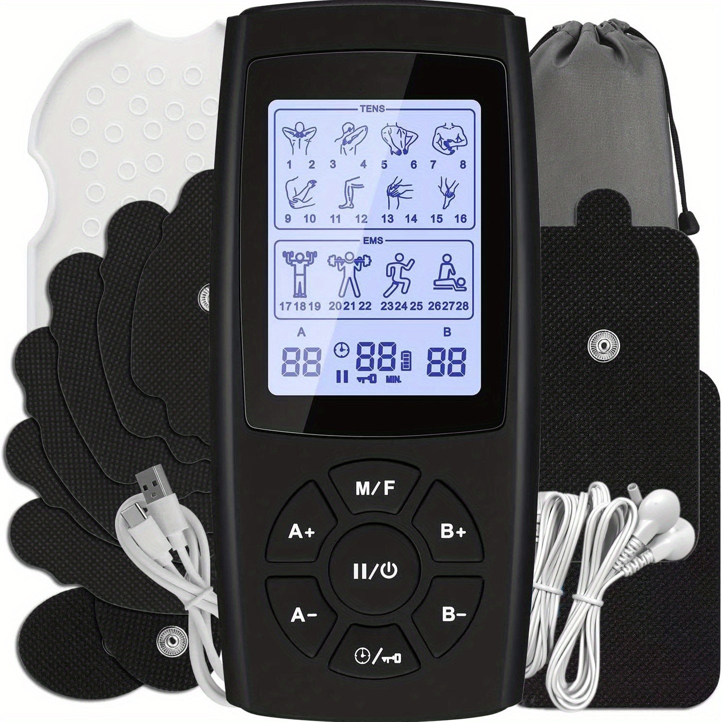 1pc TENS EMS Unit 28 Mode 40 Intensity Muscle Stimulator For Pain Relief Therapy, Dual Channel Rechargeable TENS Machine