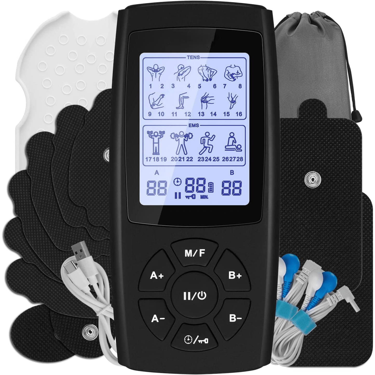 1pc TENS EMS Unit 28 Mode 40 Intensity Muscle Stimulator For Pain Relief Therapy, Dual Channel Rechargeable TENS Machine