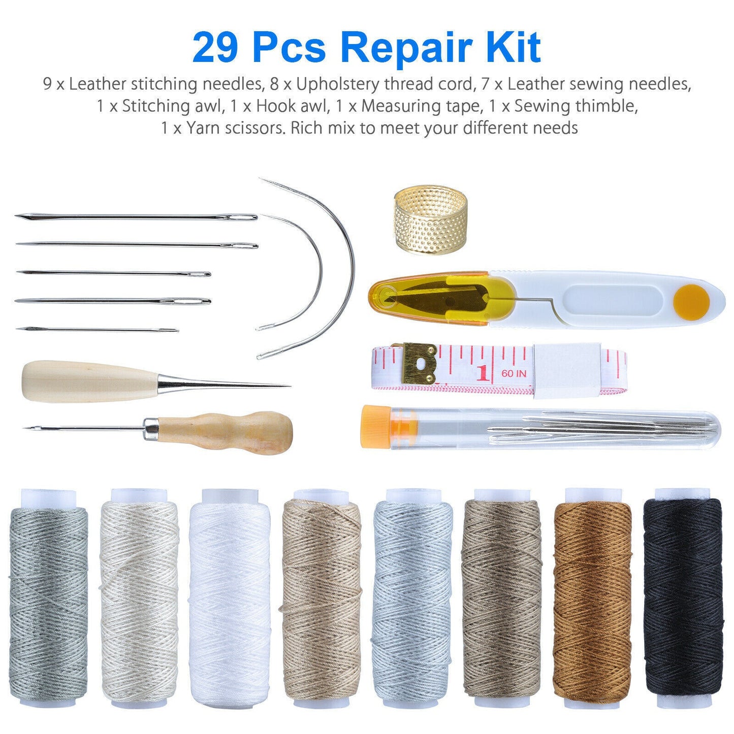 29pcs Leather Craft Punch Tools Kit Stitching Carving Working Sewing Needles