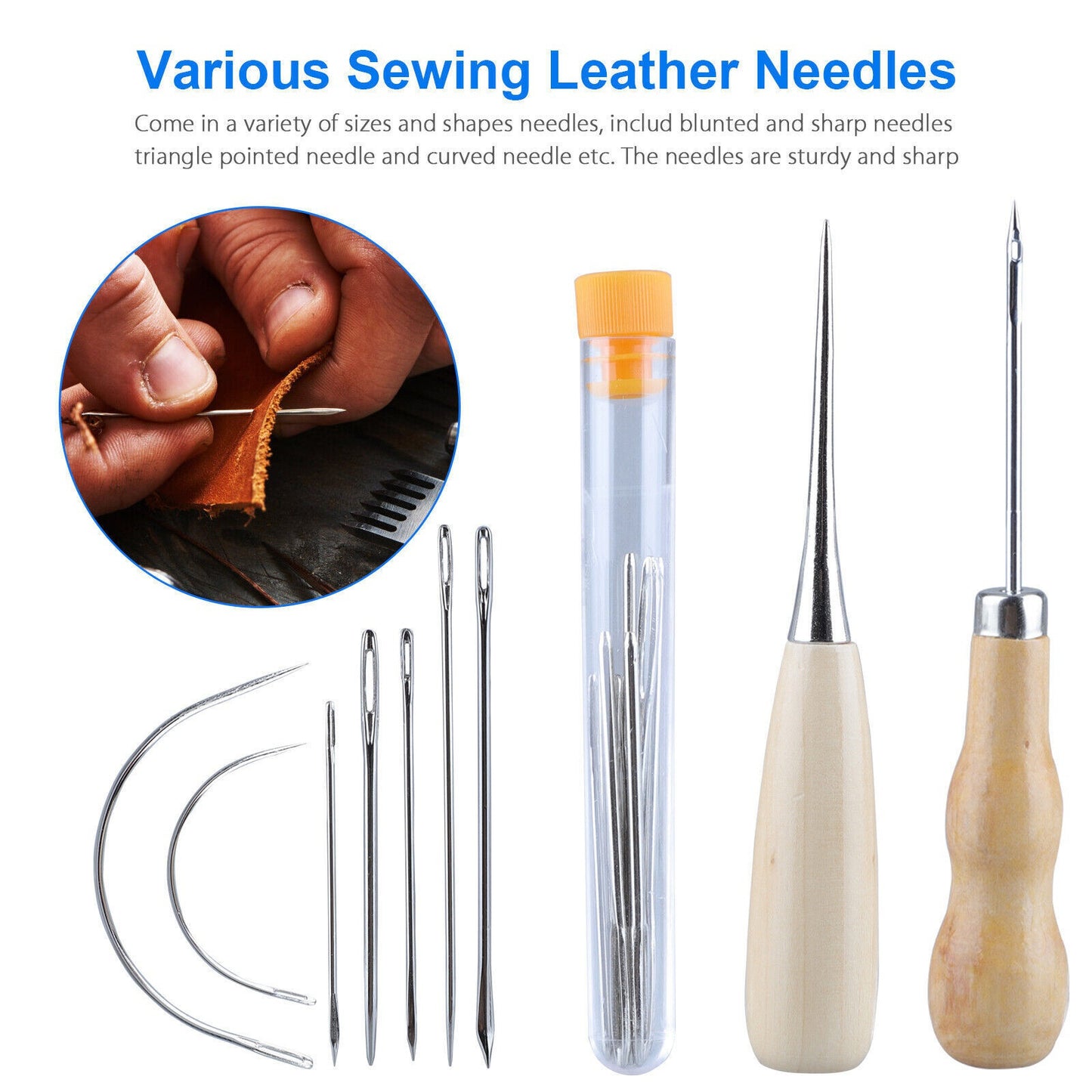 29pcs Leather Craft Punch Tools Kit Stitching Carving Working Sewing Needles