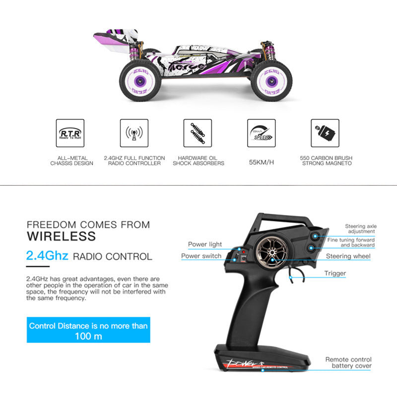 High-Speed RC Car: WLtoys 124019 2.4G 4WD Off-Road Drift Racing Car - 55KM\u002FH - Metal Shock Absorber - Perfect Gift for Kids!