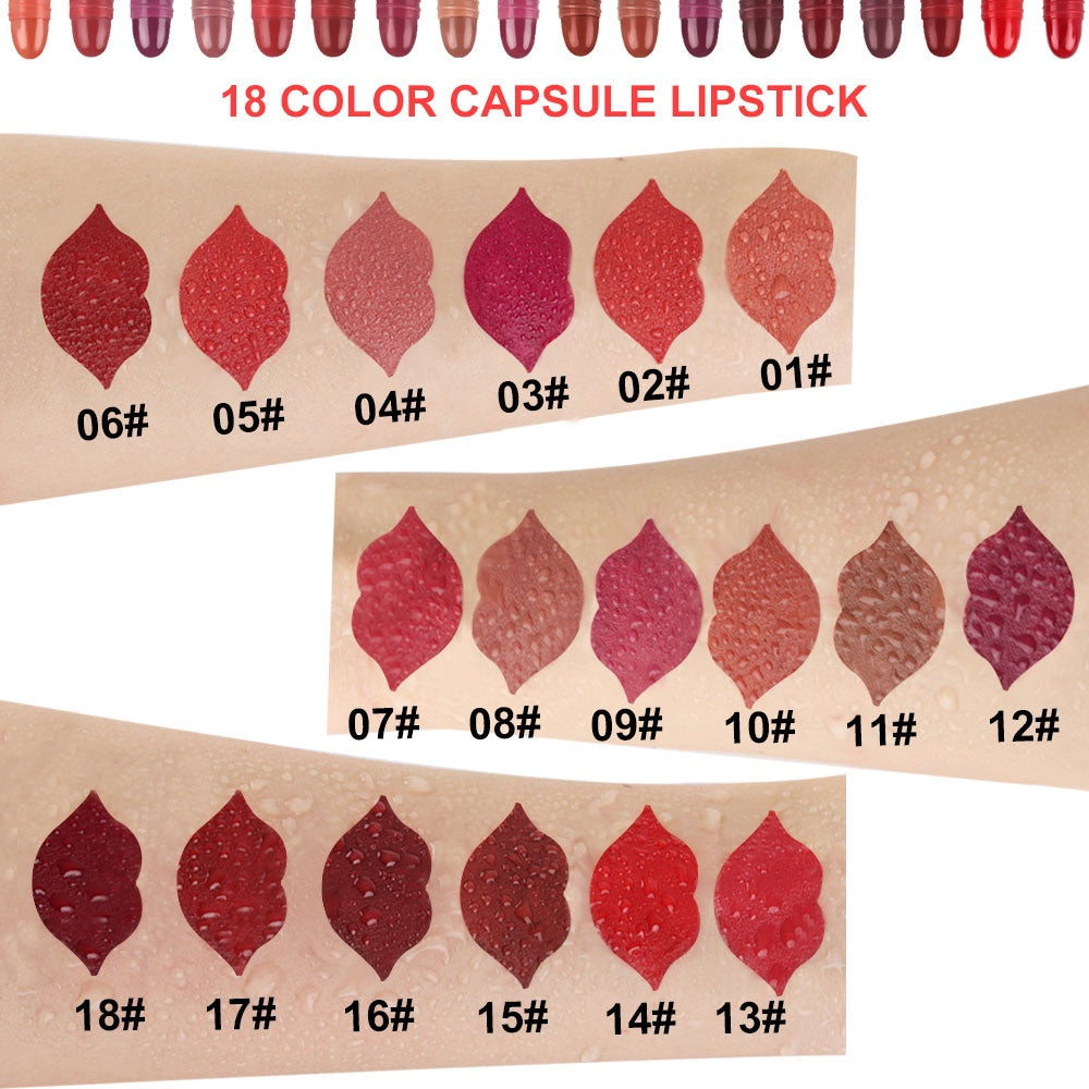 18 Stück \ u002Fset Langlebiges Samt matte Kapsel-Lippenstift-Set-tragbare und wasserdichte Mini-Lippenstifte