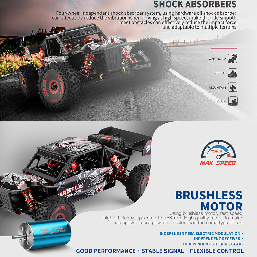 High-Speed RC Car Racing Adventure - WLtoys 124016 124018 Brushless 4WD Off-Road Car, Up To 75 KM\u002FH!