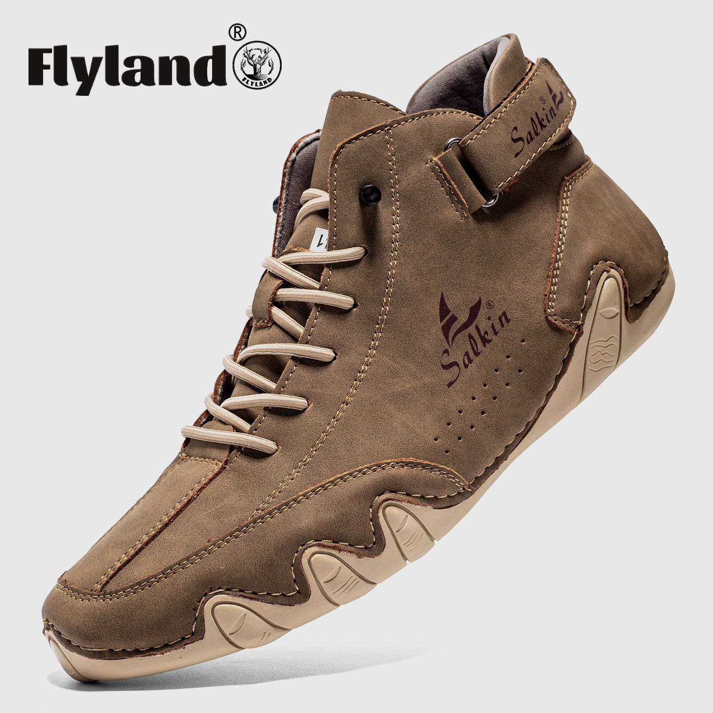 Men's Lace-up Boots, Casual Walking Shoes With Hook And Loop Fastener