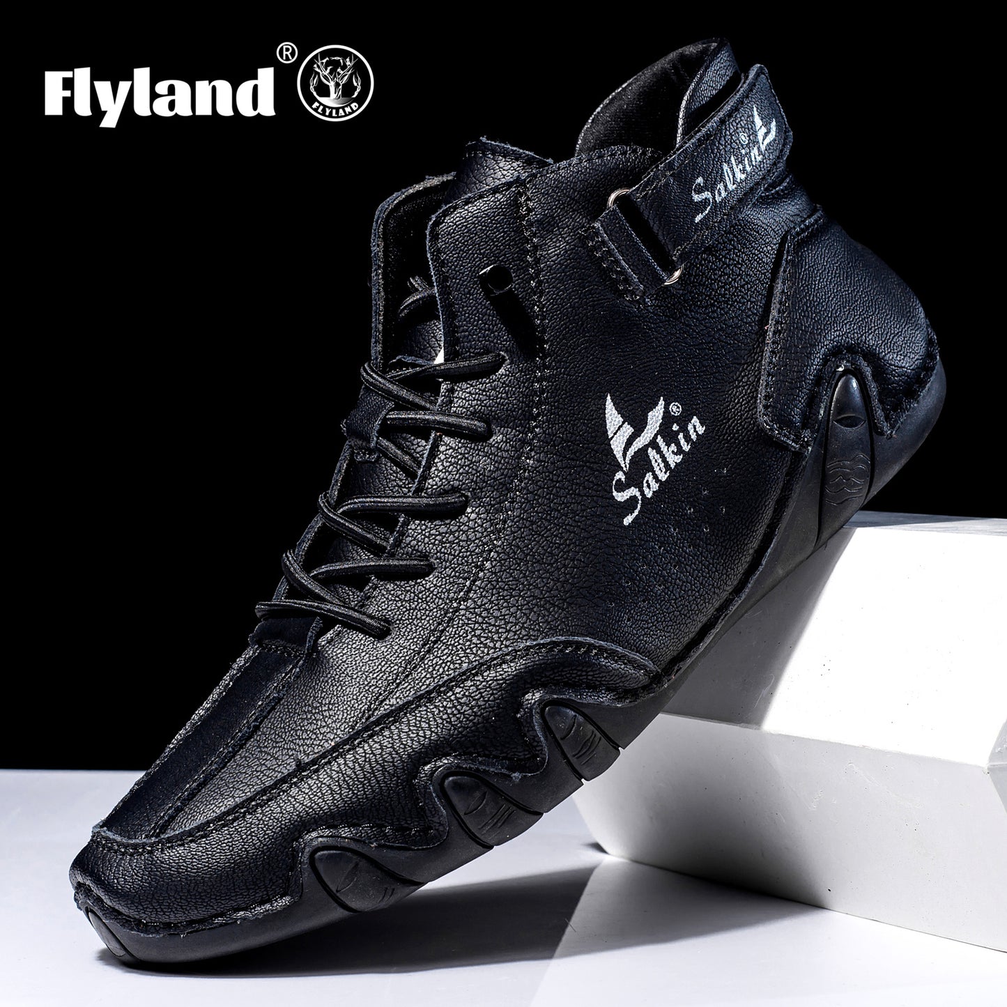 Men's Lace-up Boots, Casual Walking Shoes With Hook And Loop Fastener