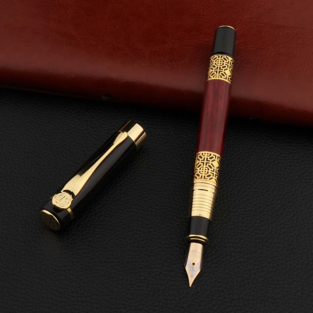 High Quality 530 Golden Carving Mahogany Luxury Business School Student Office Supplies Fountain Pen New Ink Pen