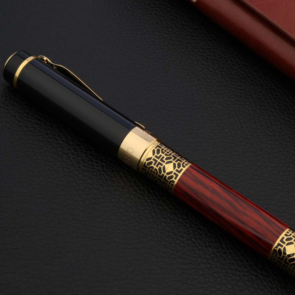 High Quality 530 Golden Carving Mahogany Luxury Business School Student Office Supplies Fountain Pen New Ink Pen