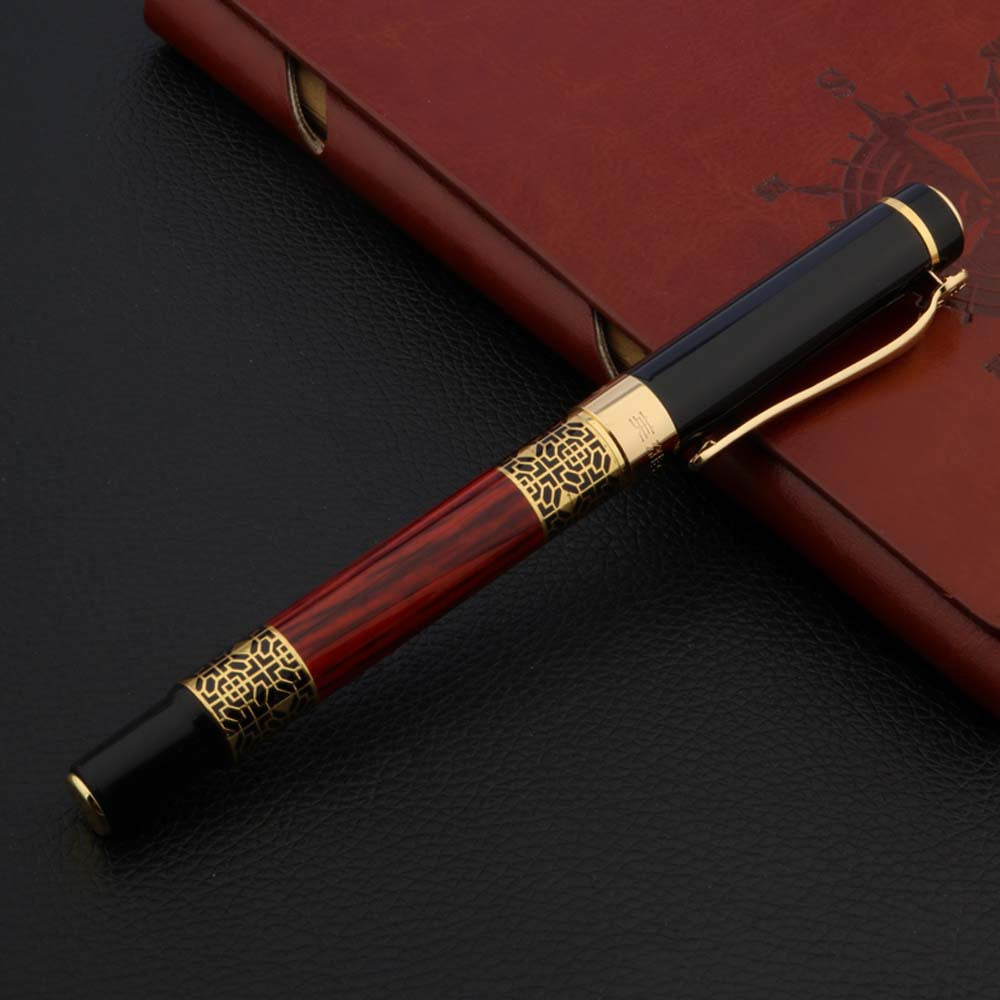 High Quality 530 Golden Carving Mahogany Luxury Business School Student Office Supplies Fountain Pen New Ink Pen