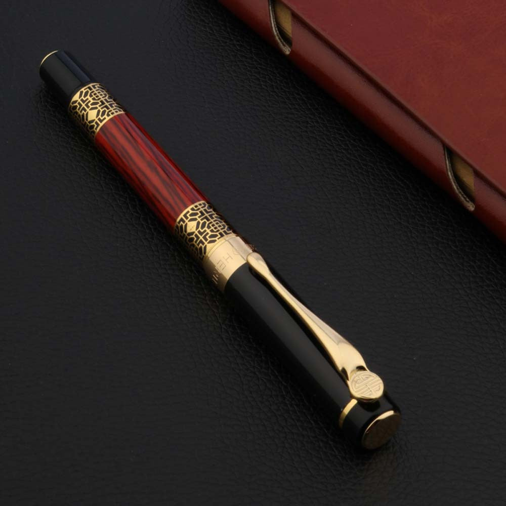 High Quality 530 Golden Carving Mahogany Luxury Business School Student Office Supplies Fountain Pen New Ink Pen