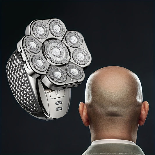 Upgraded Electric Shaver with 9 Floating Heads - Cordless, Rechargeable, Wet\u002FDry, Waterproof - Ideal for Men's Skull and Bald Head Shaving