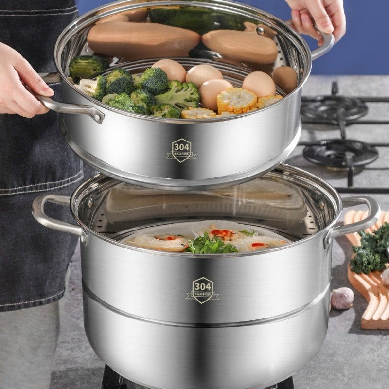 1 set 3-Tier Stainless Steel Steamer Set - Easy Chinese Kitchen Cooking with Non-Stick Pot and Lids