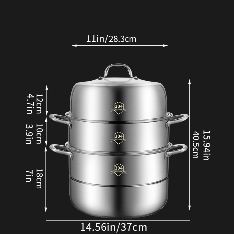 1 set 3-Tier Stainless Steel Steamer Set - Easy Chinese Kitchen Cooking with Non-Stick Pot and Lids