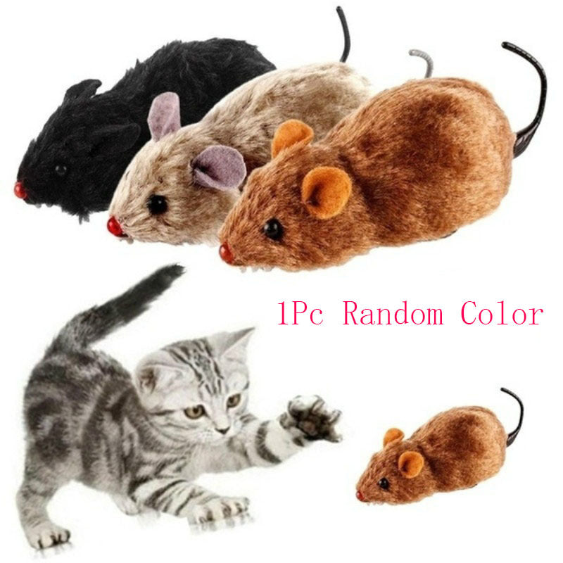 4pcs Adorable Clockwork Plush Mouse - Fun Tricky chien et chat jouet-regarder courir et Wag sa queue!