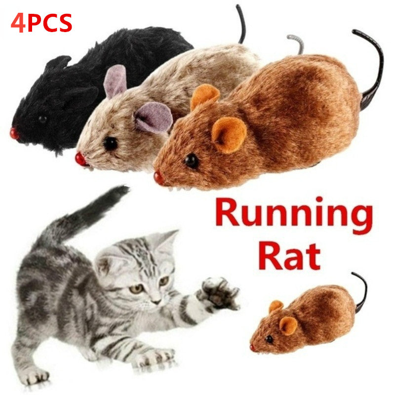 4pcs Adorable Clockwork Plush Mouse - Fun Tricky chien et chat jouet-regarder courir et Wag sa queue!