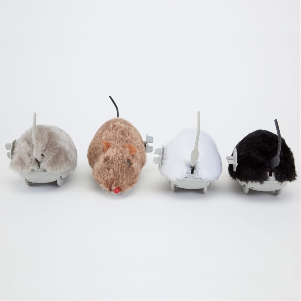 4pcs Adorable Clockwork Plush Mouse - Fun Tricky chien et chat jouet-regarder courir et Wag sa queue!