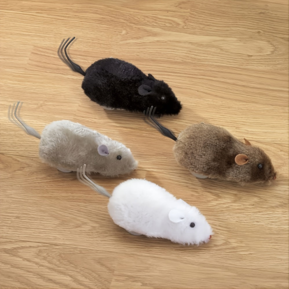 4pcs Adorable Clockwork Plush Mouse - Fun Tricky chien et chat jouet-regarder courir et Wag sa queue!