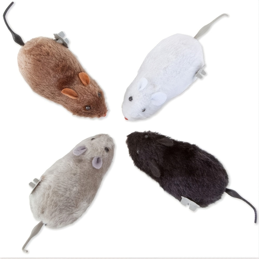 4pcs Adorable Clockwork Plush Mouse - Fun Tricky Dog & Cat Toy - Watch It Run & Wag Its Tail!