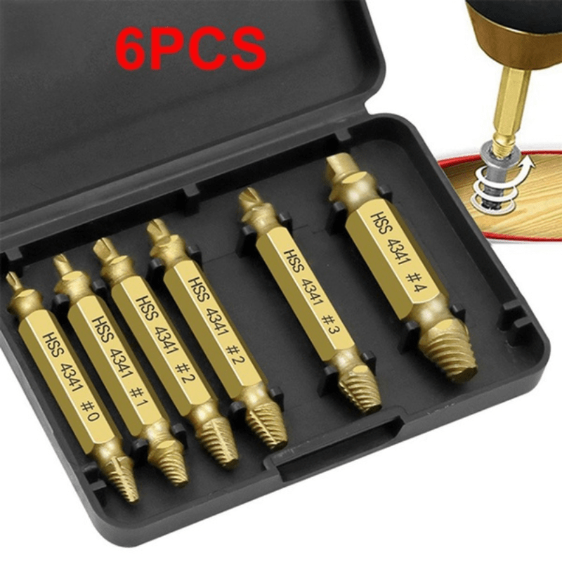 6pcs dañado tornillo Extractor Bit Set con caja de herramientas, Extractor de tornillo HSS, accesorios para herramientas de mano