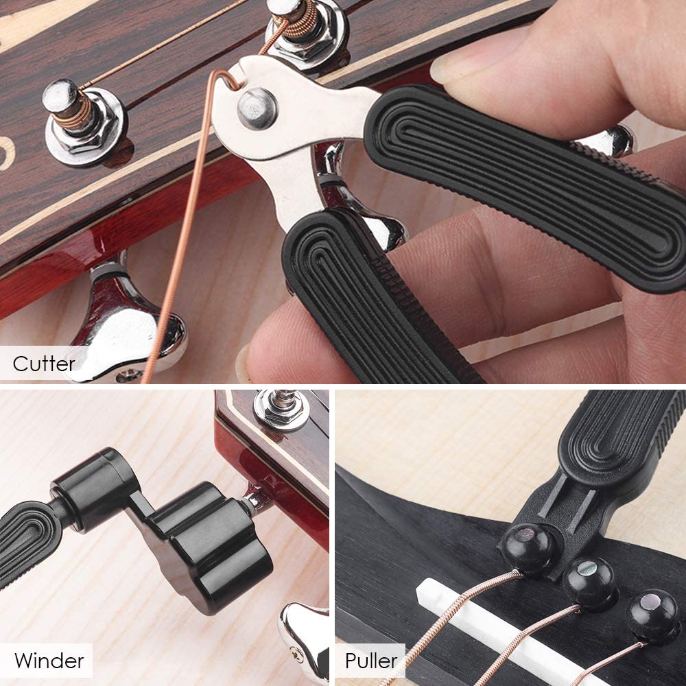 3 sets Durable 010-047 Acoustic Guitar Strings with 3-in-1 Guitar String Changer, Multifunctional Winder, Cutter, and Pin Set - Includes Solid Bridge Pin Nail and Guitar Picks - Enhance Your Sound and Playability