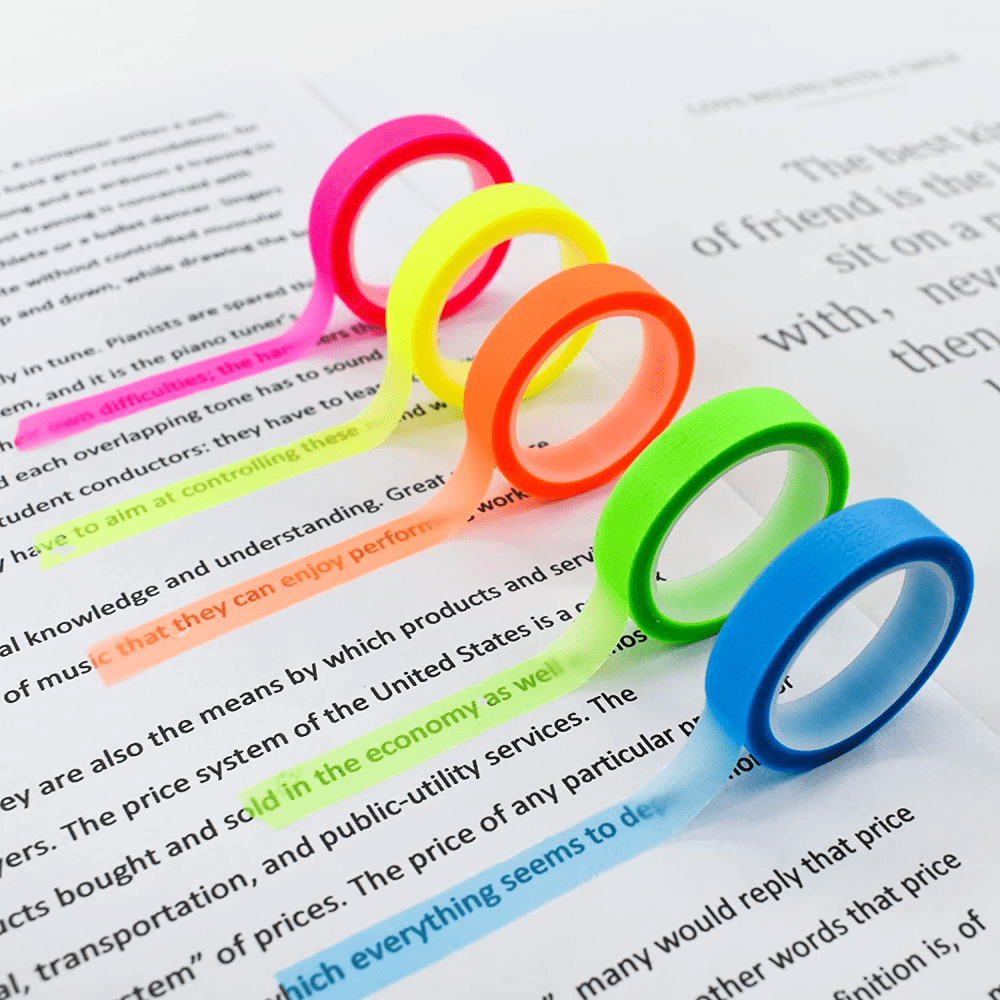 5 Roll 5 Colors Stickers Transparent Fluorescent Index Tabs Flags 196.85inch Sticky Note Stationery Students'  Gift School Office Supplies