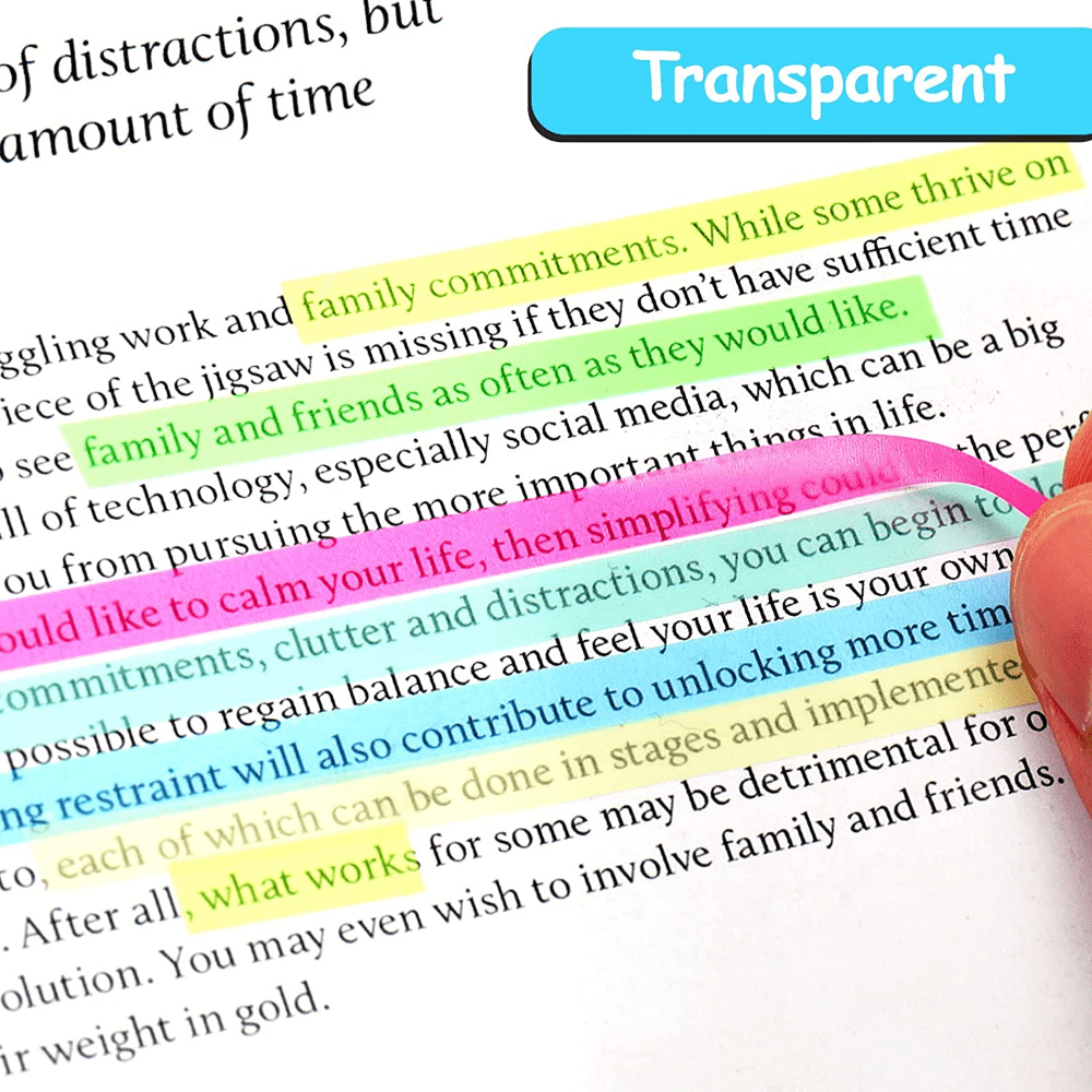 5 Roll 5 Colors Stickers Transparent Fluorescent Index Tabs Flags 196.85inch Sticky Note Stationery Students'  Gift School Office Supplies